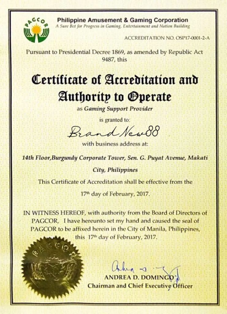 Giấy phép hoạt động của New88 - Nhà cái hợp pháp New88 2 Giấy Phép Hoạt Động Của New88 Do PAGCPR Cấp